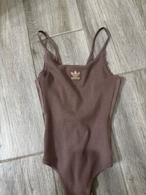 adidas Taupe Ribbed Logo Bodysuit